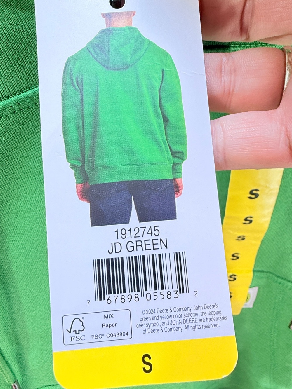 John Deere Green Full Zip Hoodie Sweatshirt Size Small NWT quarter zip - Picture 6 of 8